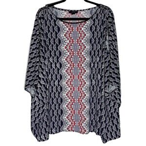 Alfani Womens Tunic Top Size 3X Plus Batwing Abstract Aztec Office Travel Artsy